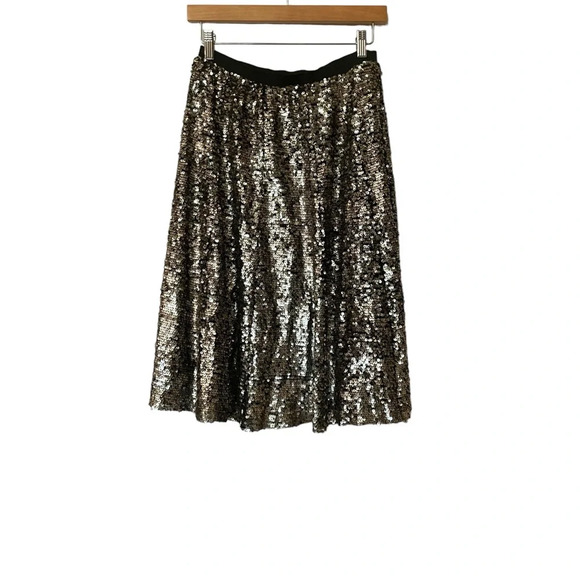 Maeve Sequin A Line Black Elastic Waist Midi Skirt A23 - Picture 1 of 3